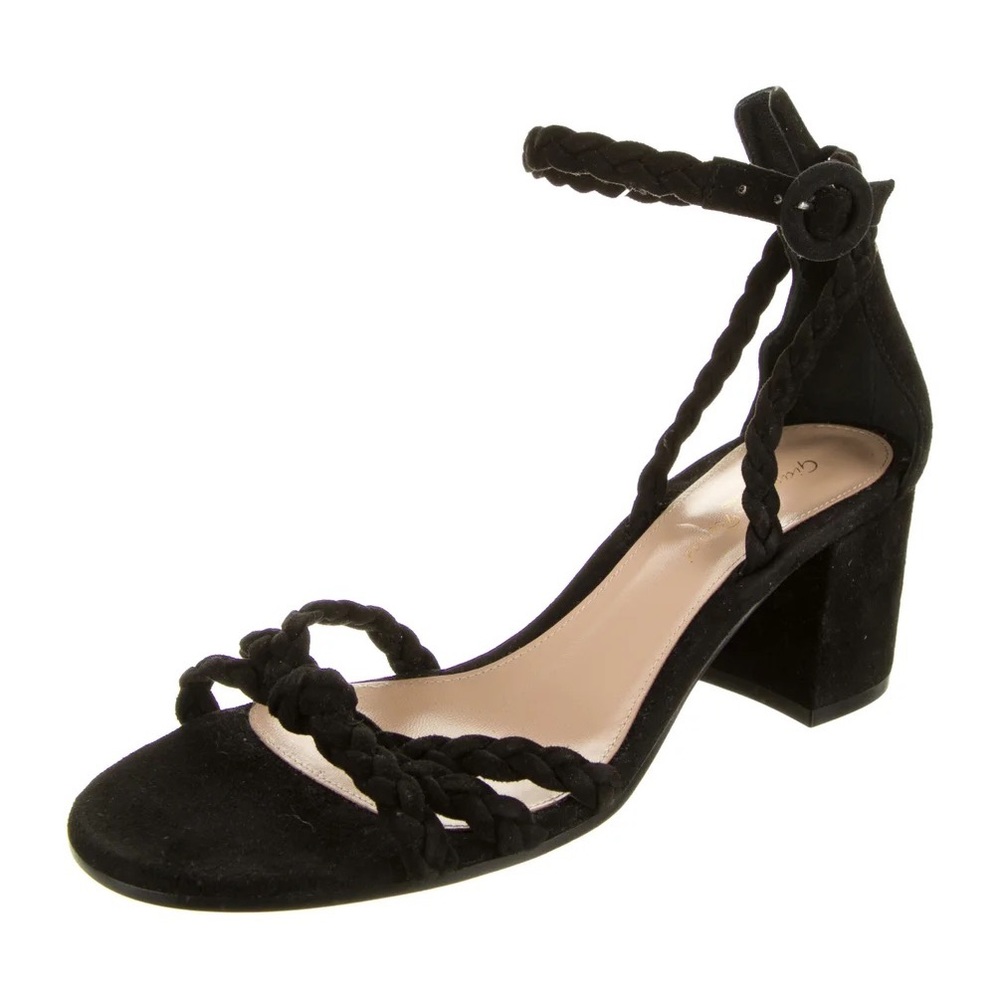 Gianvito Rossi Portofino 60mm Block Heel Braid & Knot Leather Suede Sandals